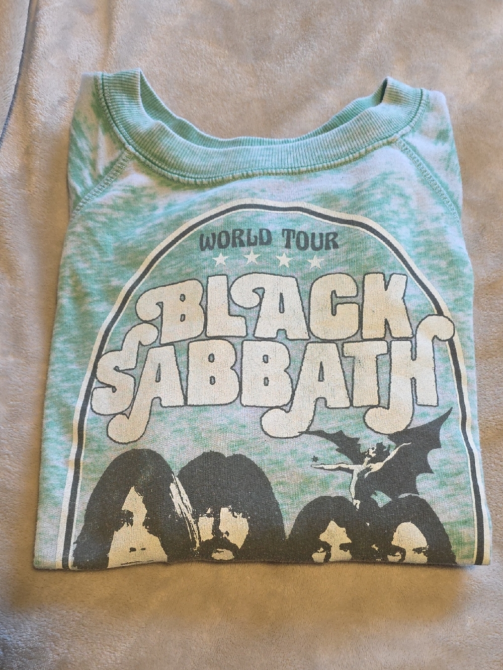 Recycled Karma Black Sabbath Mint Burnout-style Crewneck EUC